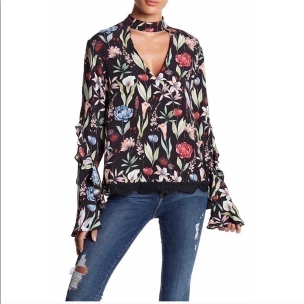 Willow & Clay Black Floral Long Sleeve Top‎ Medium